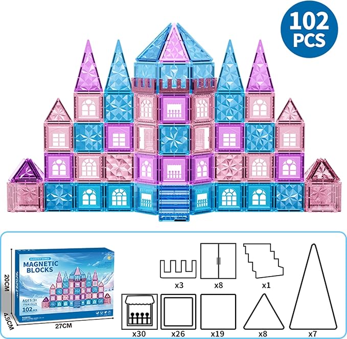 Magnetic Tiles 3D Diamond 102pcs Set | STEM Building Blocks for Kids | Montessori-Inspired Educational Toys | Magnet Building Set for Toddler Learning & Creativity | Gifts for Boys & Girls Ages 3+