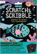 Ooly Mini Scratch & Scribble Art Kit - 6 Card Rainbow Scratch Art Set Gifts for Kids, Travel-Friendly Craft Kit, Scratching Tool Included - Friendly Fish