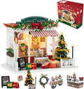 Christmas Miniature Dollhouse Kits, DIY Miniature House Kit, Tiny House with LED, Christmas Village Houses Set, 3D Wooden Puzzle Mini House, Gift for Adults