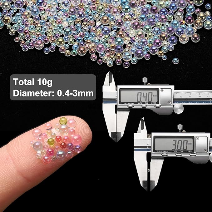 Iridescent Glass Tiny Bubble Beads, 0.4-3mm 10g No Hole Micro Mini Round Clear Water Droplets Beads - Applications: for Resin Filler, Nail Art, Dollhouse Bath Tub