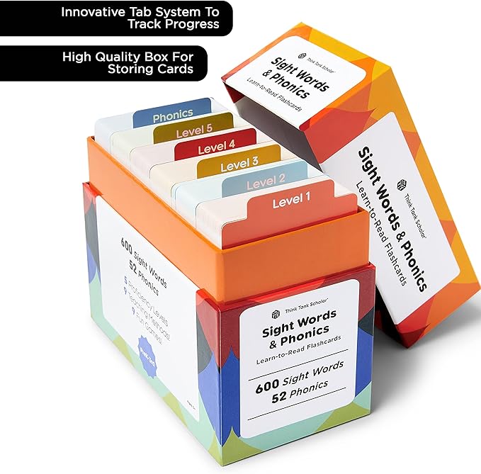 Think Tank Scholar 652 Sight Words/Phonics Flash Cards, Learn to Read: CVC Blends, Short/Long Vowel Sounds, Dolch & Fry High Frequency Site Words + Games: Preschool PreK Kindergarten 1st 2nd 3rd Grade
