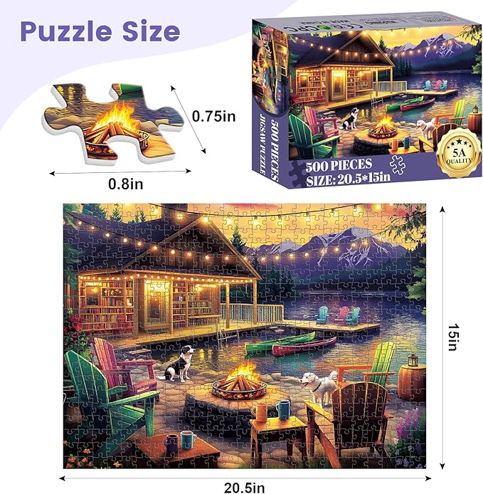 500 Pieces Dog Puzzles for Adults, Evening Bonfire Puzzle for Adults Children Seniors, Retro Style Puzzle 500 Pieces, Gift for Birthday, Home Decor, Fun for Family Entertainment(20.5 * 15 in)