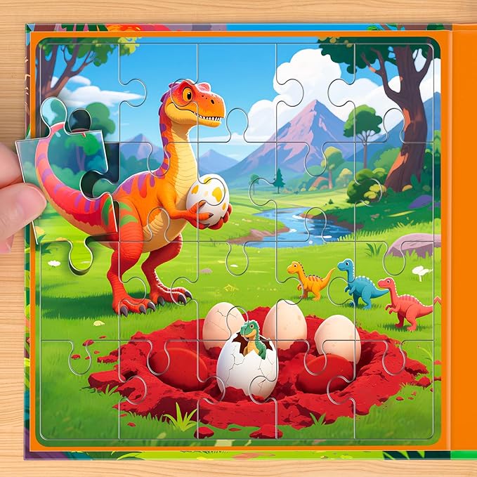 3 in 1 Magnetic Dinosaur Puzzles for Kids Ages 3-5, 3x20 Pieces Puzzles for Toddlers 4-6, Car Airplane Road Trip Activities Magnet Games Toys for 3 4 5 6 Year Old Boys