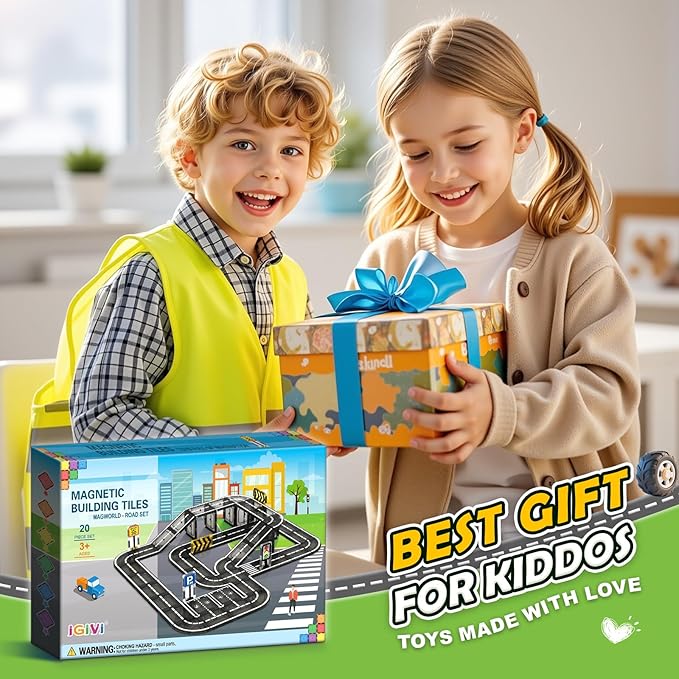 Magnetic Tiles Road Toddler Toys, Magnet Building Blocks for Kids Ages 3-5 4-8, STEM Learning Construction Toys Games, Ideal Gifts for 3+ Year Old Boys Girls