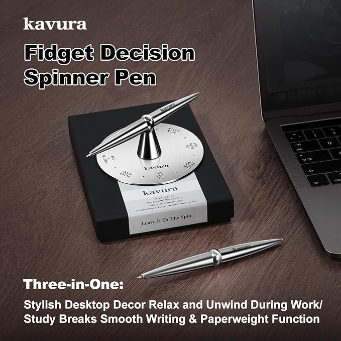 Fidget Decision Spinner Pen - 3-in-1 Magnetic Stress Relief Tool, Refillable Silver Metal Pen, Fun Decision Maker and Office Desk Decor, Unique Gift for Teens & Adults, Luxury Pen Set