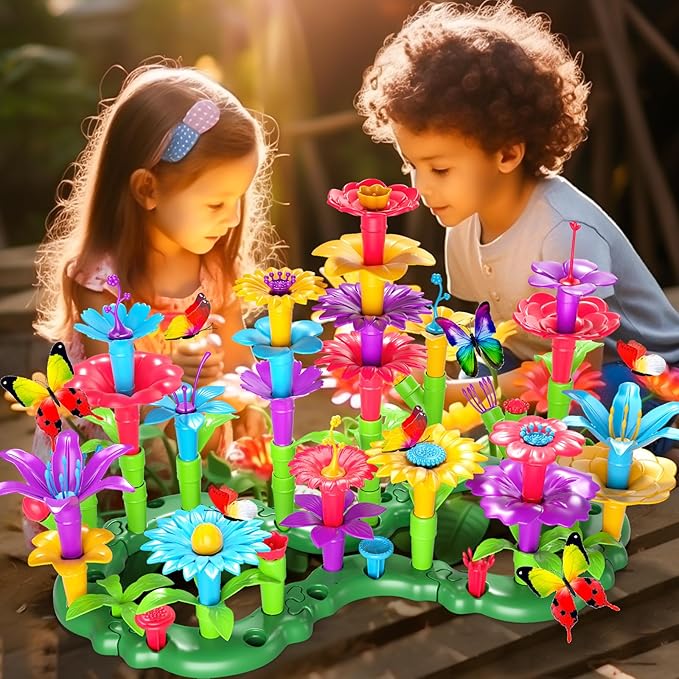 Doloowee 102Pcs Flower Garden Building Toys for Girls 3 4 5 6 7 Year Old, Upgrade DIY Building Stacking Toys, STEM Preschool Educational Toddler Toys Brain Development Kindergarten Kids Toy