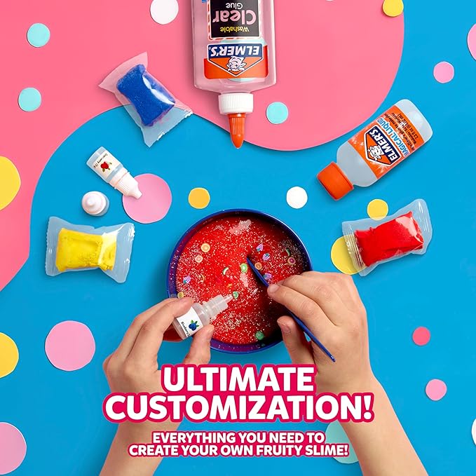 Elmer's Fruity Fusion Slime Kit, Includes Elmer's Clear Glue, Magical Liquid Slime Activator, Clay Color Pigments, Scents, Mixing Bowl, Spoon, 20 Piece Kit