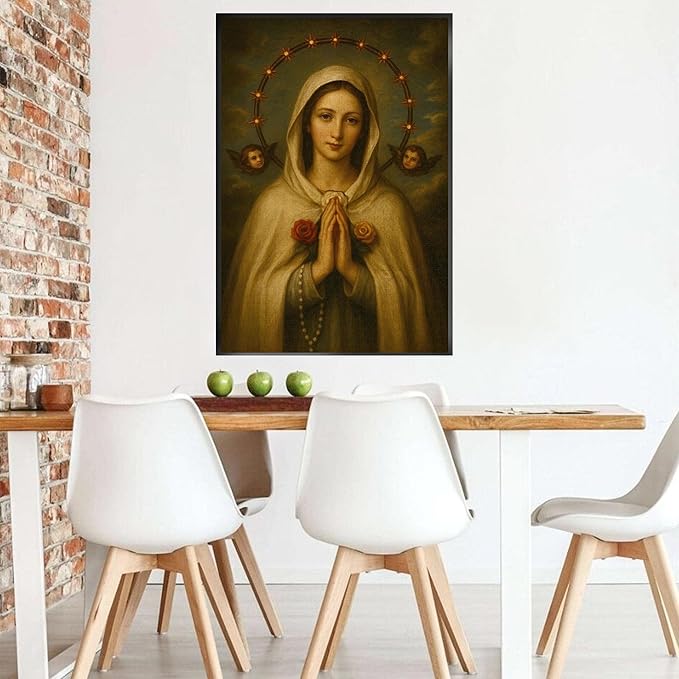 1000-piece Prayer to Our Lady - Halo and Cherubim Adult Wooden Puzzle, Intellectual Challenge, Stress-Relieving Puzzle, Relaxing Family Activity, Decoration, Size: 29.5 x 19.7 in