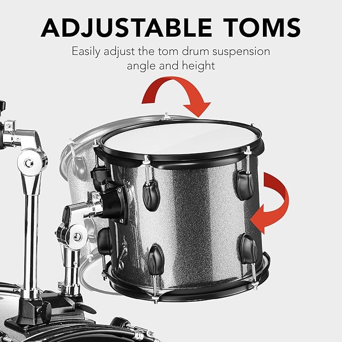 Best Choice Products 5-Piece Full Size Complete Adult Drum Set w/Cymbal Stands, Stool, Drum Pedal, Sticks, Floor Tom - Silver Sparkle