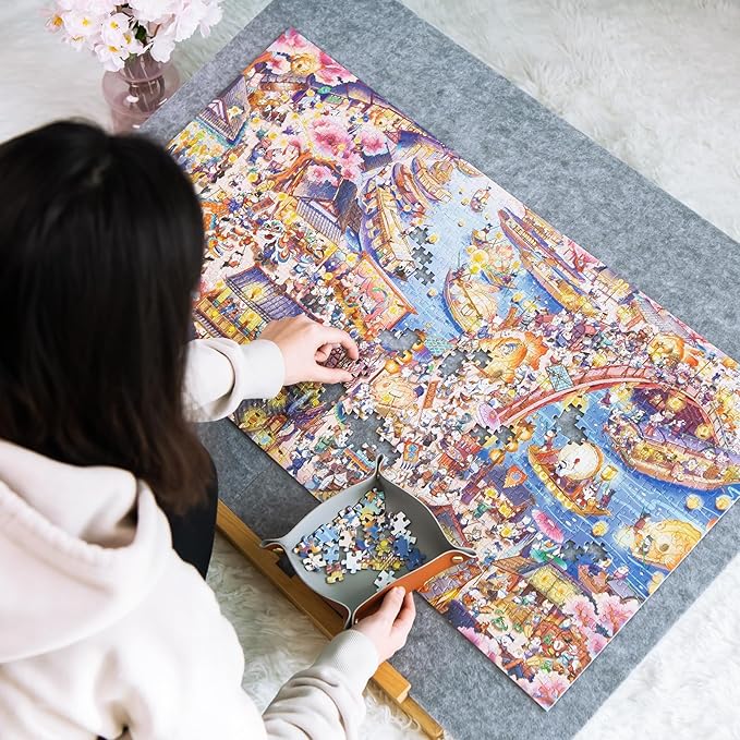 MOMIBOOK Puzzles for Adults 1000 Pieces Jigsaw Puzzles of Civet Cat River View, Painting Image Chinese Cat Puzzle Challenging Hard Impossible Puzzle Unique Funny Party Christmas Birthday Gifts