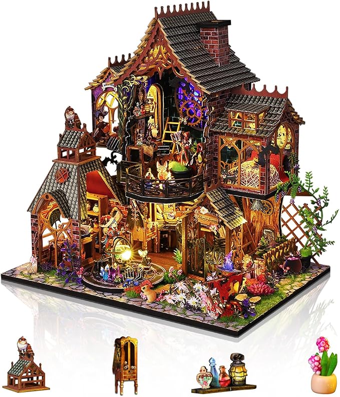 Miniature House Kit, Tiny House Kit with Light, DIY Mini House Building Kits for Adults to Building, Unique Gift for Birthday Christmas, Magic House