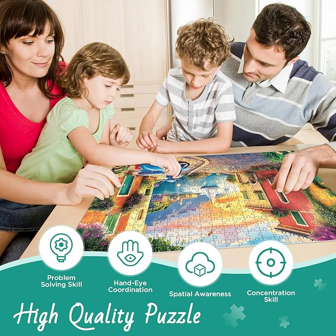 500 Piece Puzzles for Adult, Coastal Village Sunset Harbor Scene Jigsaw Puzzles for Adults Kids Senior, Colorful Buildings Adult Puzzle, Challenging Family Fun Activity Game Gift Decor 20.5 X 15 in