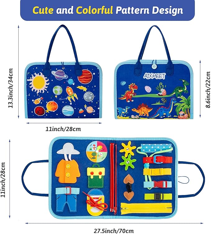 Toddler Busy Board Montessori Toys for 3 4 5 6Year Old, Preschool Learning Activities with Life Skills,ABC,123,Shape,Color,Animal,Weather,Toddler Travel Toys，Educational Activity Developing Sensory