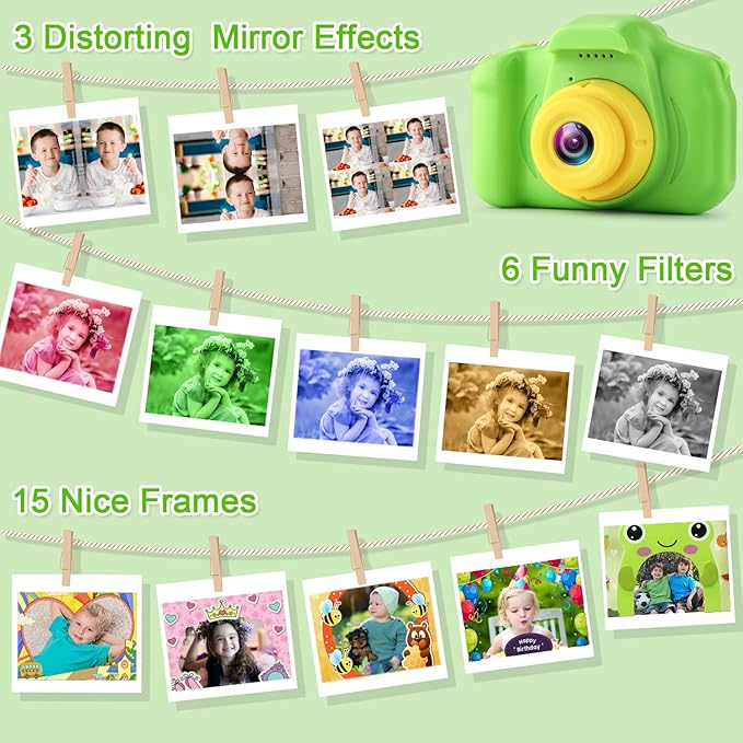 GKTZ Toys for Girls Age 3-8, Kids Camera Digital Video Toddler Camera Children Camcorder Birthday Gifts for 3 4 5 6 7 8 Year Old Girls with 32GB SD Card (Green)