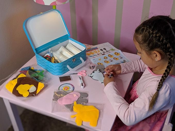 Peachy Keen Crafts Kids Sewing Kit, Learn to Sew for Ages 8-12, Beginner Felt Craft Kit, Make 6 Fun Stuffed Animals and A Pin Cushion, Teach Basic Stitches