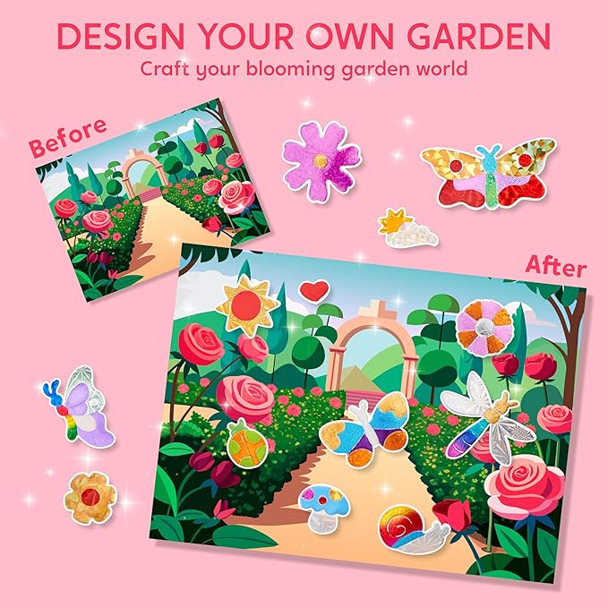 Klever Kits Foil Art Kit for Kids - Arts & Crafts Supplies, Mess Free Coloring, Flowers & Butterflies Foil Foam Stickers, Creative Travel Toys, Birthday Gifts for Boys & Girls Ages 4 and Up