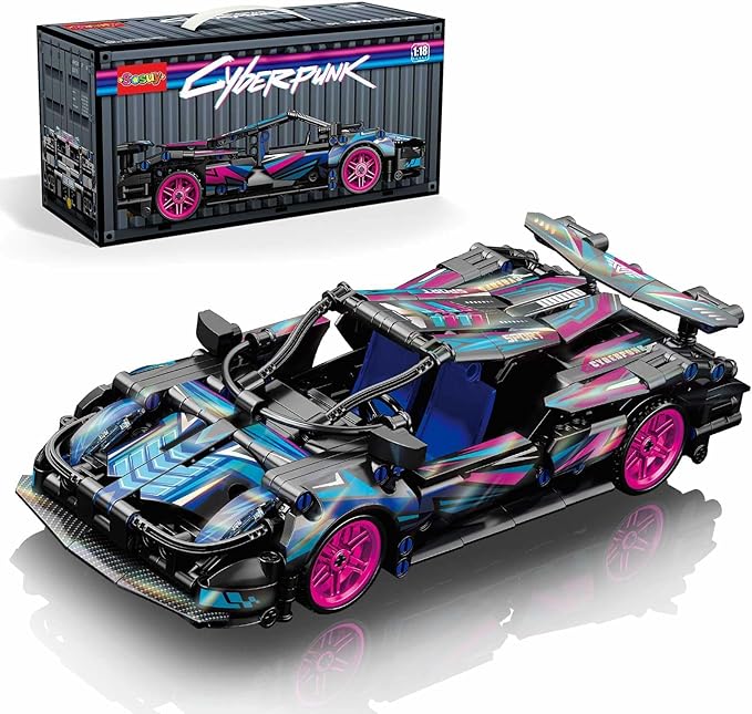 Sosuy Building-Block Race-Car Set, 1:18 Technical Model Kit 513 Pcs DIY Pull-Back Cyberpunk Toy for Boy Girl Kid Age 6+ Year, Birthday Gift for Teen Adult Display, Speed Super Sports Cars Bricks Icons