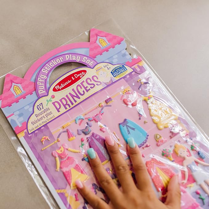 Melissa & Doug Puffy Sticker Activity Books Set of 3 – Dress-Up, Princess & Mermaid, with 208 Reusable Stickers and Fold-Out Scenes, Mess-Free Travel Toys for Kids Ages 4+ - FSC Certified