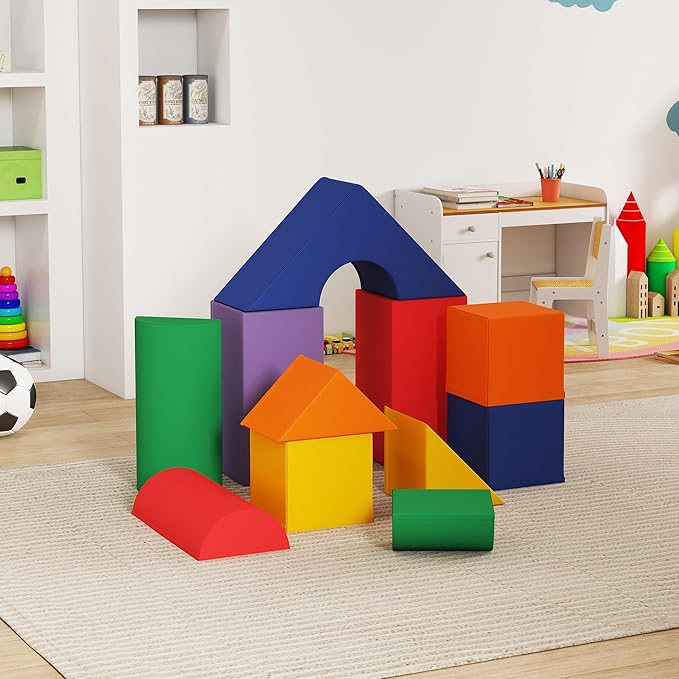 Soozier Foam Climbing Blocks for Toddlers, 11-Piece Baby Soft Foam Play Set, Climb and Crawl Activity Playset Building Blocks for Aged 1-3 Years Old Boys & Girls, Assorted