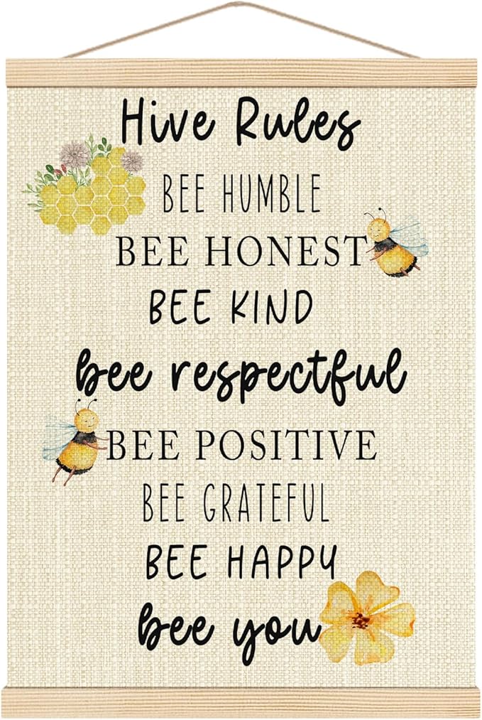 Boat Wades Honey Bee Decor Poster Hanger Frame For Nursery Classroom,Bee Hive Wooden Poster Hangers 12x16 Inch,Bumble Bee Hive Rules Wall Art Decor For Home Livingroom School