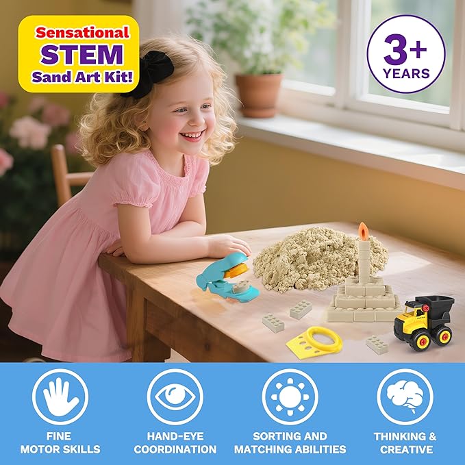 SIGHTEEDA Moldable Play Sand Kit for Kids 3-8 Years | 1.7 lbs Sensory Sand with 6 Tools & Molds | Mess-Free Indoor Sandbox Toys, STEM Learning Activities, Easy Clean Up