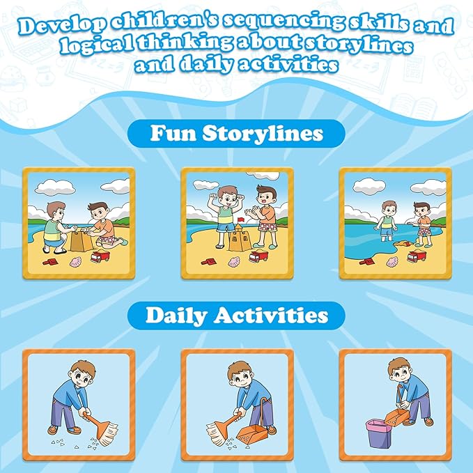 Sequencing Cards,Sequence Board Game for Kids,Speech Therapy Materials Toys for Autism,Story Storytelling,Social Skills,Sentence Building,Preschool Learning Activities,Classroom & Homeschool
