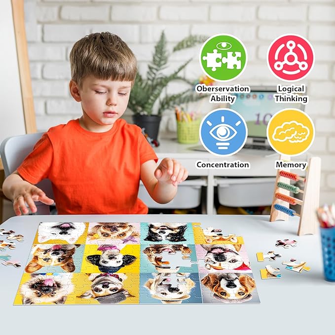 Puzzles for Kids Ages 6-8 8-10 10-12 Year Old and Seniors- Cute Dogs Portrait Jigsaw Puzzle- 100 Piece Puzzles Colorful Children Puzzles Educational Toys Puppy Animal Puzzle as Home Decor