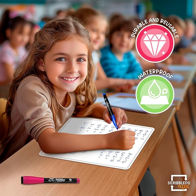 SCRIBBLEDO Small White Board Dry Erase Sheets 9”x12” for Kids Teacher Class Manipulatives Personal Mini Whiteboards Sheets Students Homeschool Supplies Small Dry Erase Boards Classroom Pack 10 Sheets