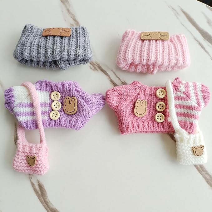 15cm & 17cm Doll Clothes Outfits Set - Premium Dress Up Bundle with Exquisite Accessories | Soft Fabric Fashion Doll Costume for 15-17cm Dolls (2set Pink+Purple)