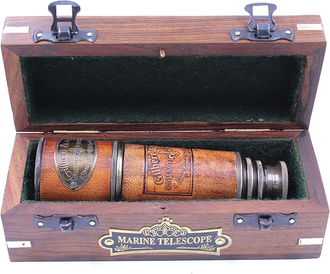Handcrafted Brass Nautical Telescope | Vintage Replica Spyglass | Antique Nautical Collectible Decor | Functional 15-Inch Brass Telescope with Box