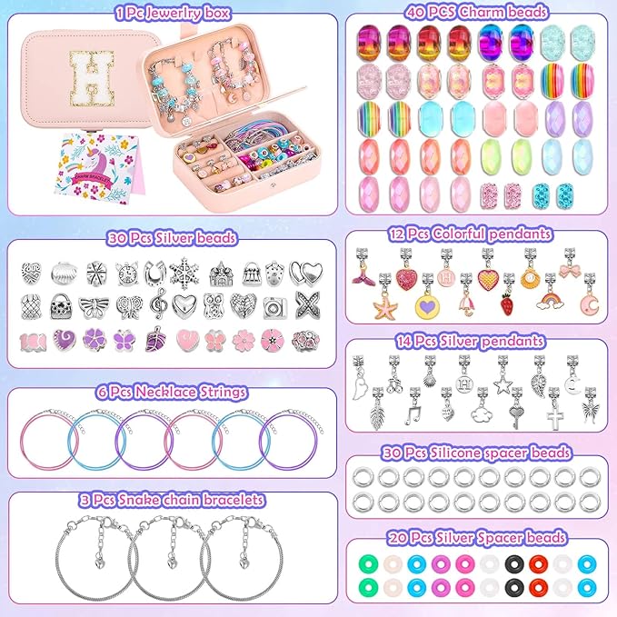 Billbotk Cute Bracelet Making Kit with Bracelet Box Charm Beads Pendants for Jewelry Making Craft Kit for Gifts
