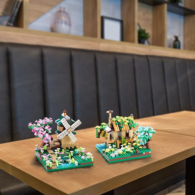 Tree House River Windmill and Port Cabin Model Assembly Blocks Creative DIY Decorative Presents for Street View Adults