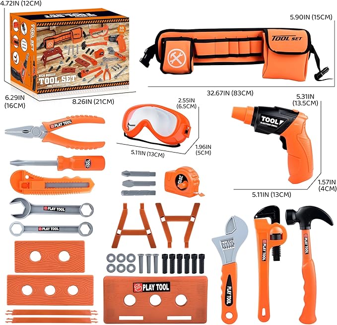Kids Tool Set Toddlers Tool Kit 3 4 5 Year Old Construction Toys for Boys Birthday Gifts Age 3 4 5