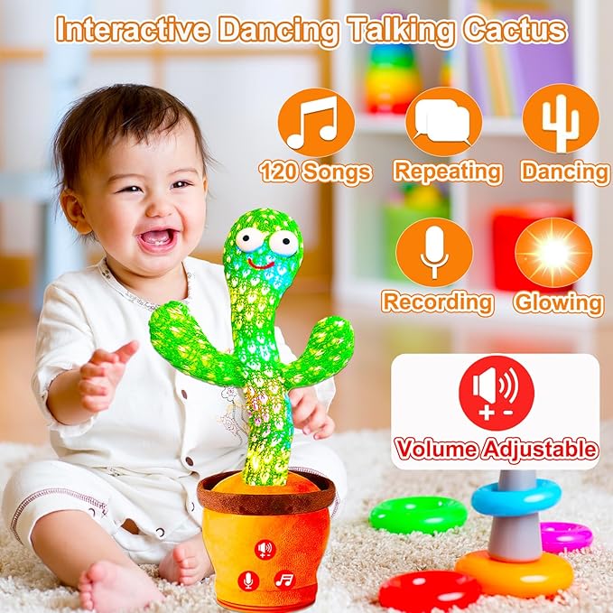 Volume Adjustable Dancing Talking Cactus Toy, Interactive Baby Toys Mimicking Singing Repeating, Kids Baby Toys Gifts for Boys Girls, for Grandkids, Stocking Stuffers for Kids
