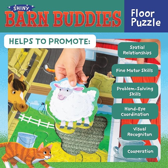 Peaceable Kingdom Shiny Barn Buddies Floor Puzzle - Farm Animal Puzzle for Kids Ages 3 and Up