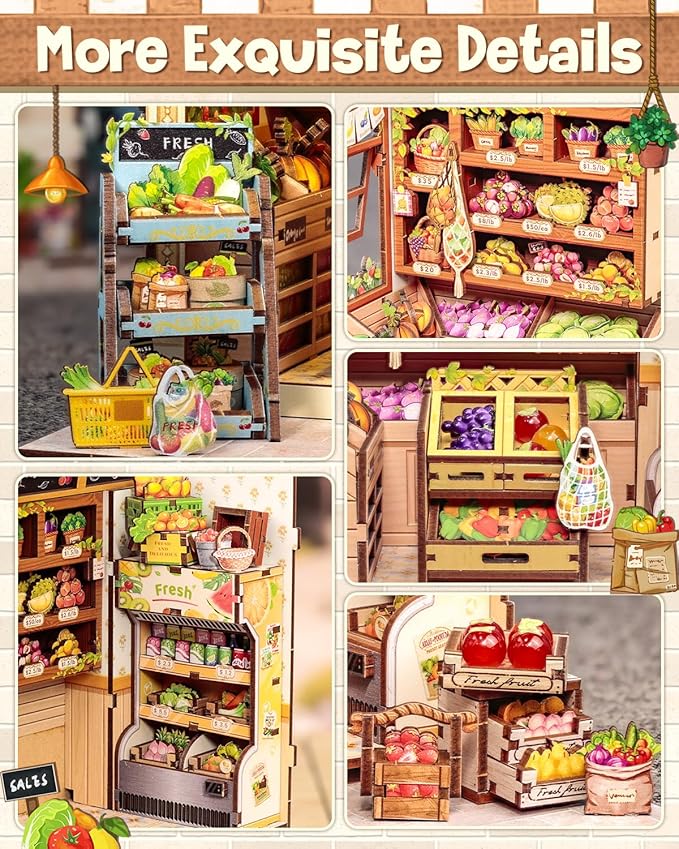 CUTEBEE Book Nook Kit - DIY Miniature House Dollhouse Kit for Adult and Teens, Booknook Bookshelf Decor with LED Light, Gifts for Family and Friends (The Greens’ Grocery)