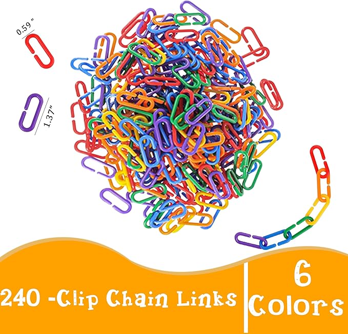 Chain Link Math Manipulatives - 240 C Clips Plastic Chain Links & 20 Ice Cream Cards for Counting & Linked Math Game - Learning Resources for Kindergarten Sensory Bin Math Links Counting Toy