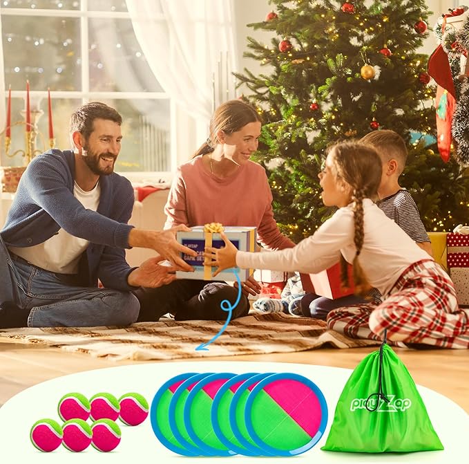 PlayZap Toss and Catch Ball Set Upgraded - Toddler Toys Kids Games for Whole Family - Water-Resistant Great for Beach Pool Yard Outdoor Games - Gift for 3 4 5 6 7 8 9 10 11 12+ Years Old Boys Girls