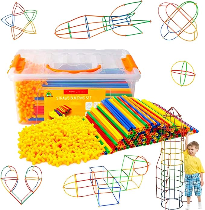 Straw Constructor STEM Building Toys 800 pcs-Colorful Interlocking Plastic Enginnering Toys- Fun- Educational- Safe for Kids- Develops Motor Skills-Construction Blocks- Best Gift for Boys and Girls