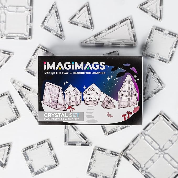 Magnetic Building Tiles, 38 Piece Transparent Clear Crystal Set for Boys Girls Kids, Educational Creative Learning Activity Building Block Toddler Toys, STEM, Children Ages 3 Years +