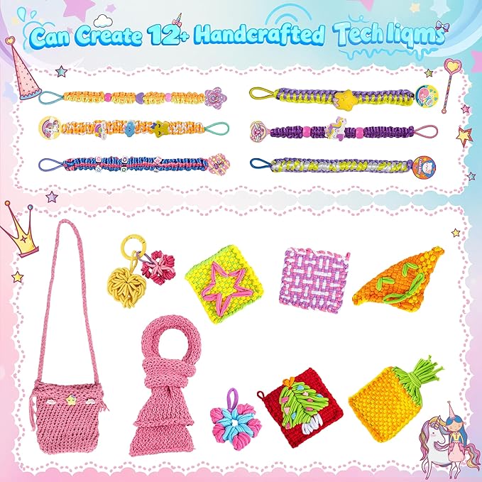 6-in-1 Friendship Bracelet Making Kit,Weaving Loom Kit Toys, 400+ Pcs Craft Kits For Kids,A multi-functional Weaving loom that can be used to make Bracelet, potholder, pendants, bags, hats and scarves