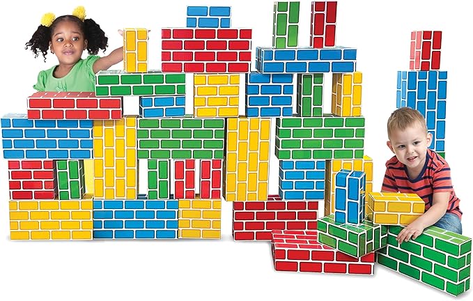 Teacher Created Resources Heavy-Duty Cardboard Building Blocks – 40-Piece Set, Supports 150 lbs – Easy-to-Clean, Sturdy, Colorful – Large, Medium & Small Sizes