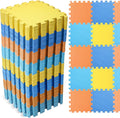 Nuanchu 60 Pcs Kids Foam Puzzle Floor Mat Bulk Solid Color Foam Play Mat with Borders Interlocking Multi Use Floor Rug for Baby Toddler Children 12 Inch (Dark Blue, Light Blue, Orange, Yellow)