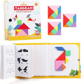 Vanmor Travel Tangram Puzzle - 3 Sets of Magnetic Tangram with 240 Solution - Montessori Shape Pattern Blocks Jigsaw Road Trip Games IQ Book Educational Toy Brain Teaser Gift for Kids Adults Challenge