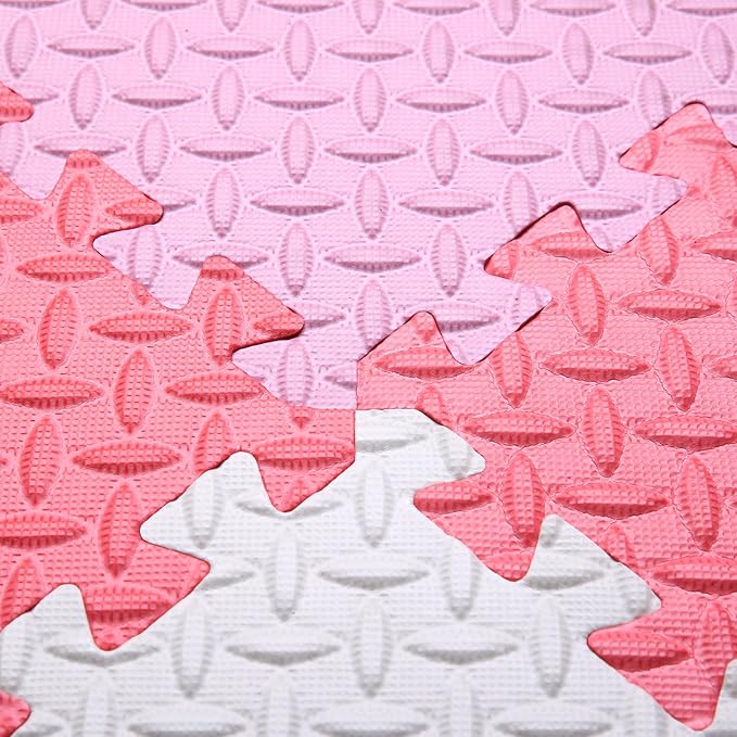 Foam Play Mat for Baby, 0.4 Inch Thick Foam Interlocking Floor Mats, Soft Non-Toxic Baby Playmat, Solid Colored Puzzle Play Mat Kids Floor Mats, 16 Tiles, White/Pink/Red