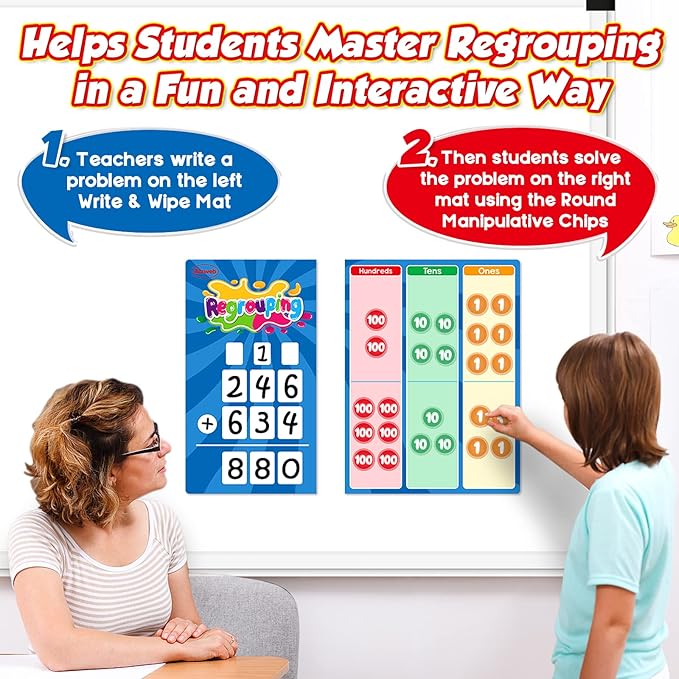 Aizweb Regrouping Base Ten Place Value,Addition and Subtraction Math Manipulatives,Magnetic Dry Erase Board for 1st 2nd 3rd Grade Student Classroom Must Haves,Math Games for Kids Homeschool Supplies