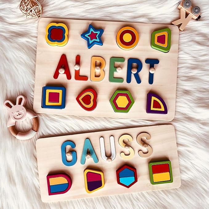 Name Puzzle for Kids Personalized, 1 Year Old Boy Gifts, Personalized Puzzles for Toddlers 1-3, Custom Name Puzzle, Montessori Toys for 1-3 Years Old(Shape)