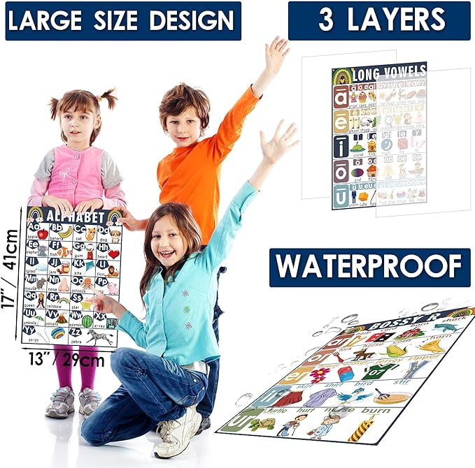 16 Sound Wall Classroom Phonics Language Arts Charts for Kids Toddler Learning Vowels Sounds, Phonics Posters for Classroom, Digraphs and Blends Poster, Reading Poster, Sound Wall Phonics Routine（16 x 11 Inch）