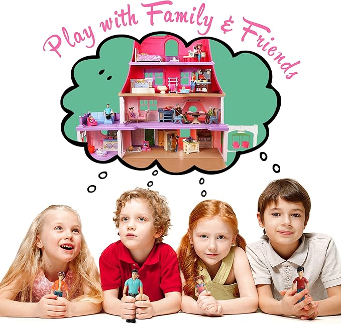 Beverly Hills Sweet Li’l Family Bendable Doll House Figurines Set of 9 - Grandpa, Grandma, Mom, Dad, Sister, Brother, Toddler, Twin Boy & Girl