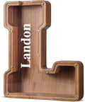 Summidate Customized Name Extra Large Wooden Piggy Bank for Kids Boys Girls Alphabets Letter A-Z Coins Bills Money Change Saving Box Clear Cover (Laser Engraved) Educational Toys 12"- Letter L